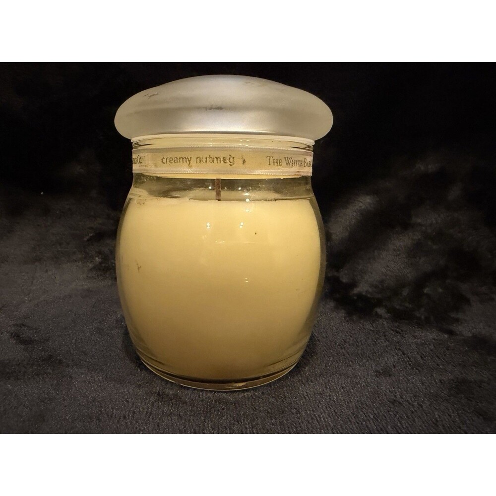 White Barn Candle Co. Creamy Nutmeg Frosted Lid Jar Candle Vintage Discontinued